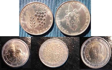 moneta argento 500 lire Vaticano e altre da 2euro