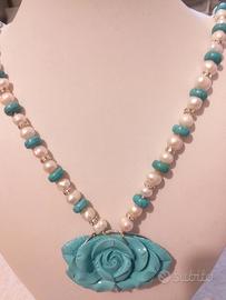 Collana con turchese e perle bianche scaramazze