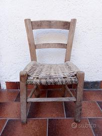 Sedia da bambino vintage in legno / paglia