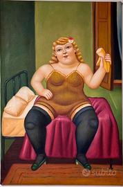 Quadro Donna su Letto - Omaggio a Botero 90x60