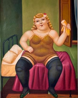 Quadro Donna su Letto - Omaggio a Botero 90x60