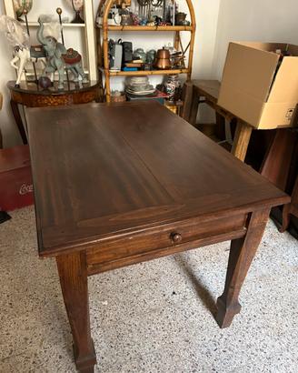 Tavolo antico in legno con cassetti - 130x86x80h