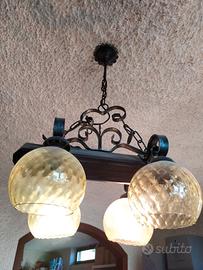Lampada da soffitto ferro e legno