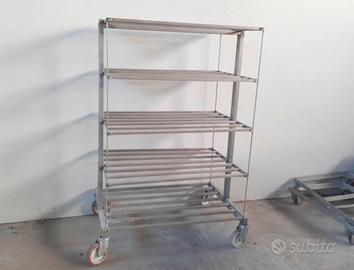 Scaffalatura a 5 ripiani con ruote in acciaio