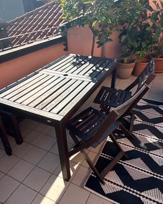 Set da esterno tavolo con sedie e panca