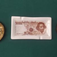 POSACENERE E FERMACARTE D'EPOCA-CERAMICA E OTTONE