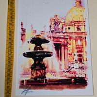 Acquarello veduta di roma con passepartout