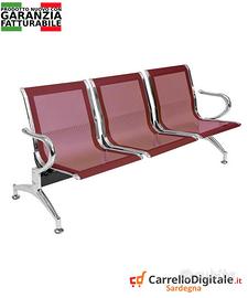 Sedie da attesa in acciaio colore rosso 3 posti