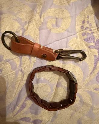Bracciale e portachiavi FOSSIL in vera pelle