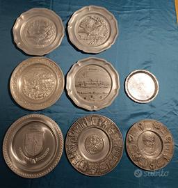 LOTTO 8 PIATTI IN PELTRO DECORATIVI VINTAGE TEDESC