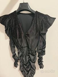 Vestito corto nero glitterato drappeggiato - NUOVO