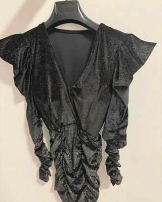 Vestito corto nero glitterato drappeggiato - NUOVO