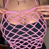Top estivo a rete rosa uncinetto cotone