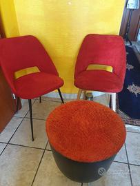 set 2 sedie con pouf vintage Anni 70