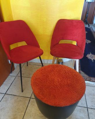 set 2 sedie con pouf vintage Anni 70