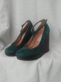 Scarpe donna LAUTRECHOSE zeppa camoscio verde 36,5