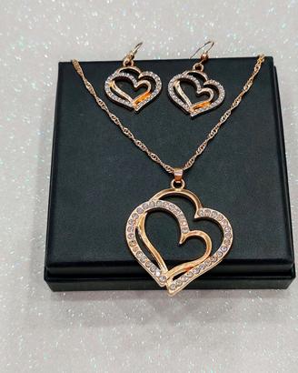 Set Collana a doppio cuore e orecchini coordinati 