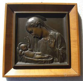 QUADRO MISTRUZZI MADONNA BAMBINO BRONZO PLACCA /17