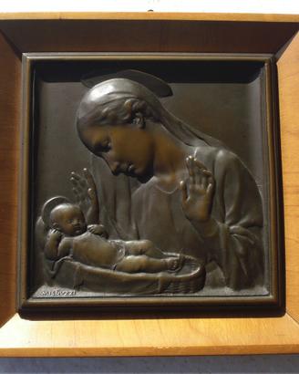 QUADRO MISTRUZZI MADONNA BAMBINO BRONZO PLACCA /17