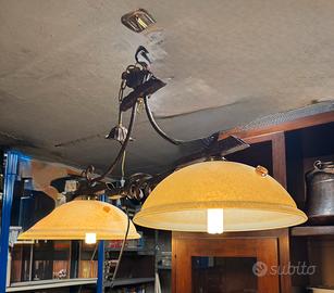 Lampadario a 2 luci in metallo anticato