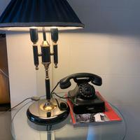 Lampada  vintage metallo smaltato con paralume blu