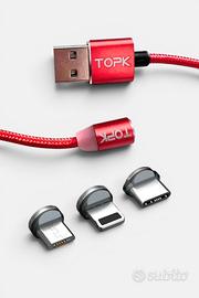 Cavo Magnetico TOPK 3 in 1 USB Type C / Micro USB 