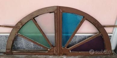 Antica Mezzaluna vetrata in legno primi '900