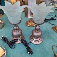 coppia Lampade da comodino base ottone argentato