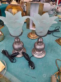 coppia Lampade da comodino base ottone argentato