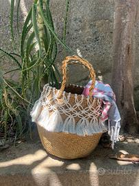 Cesta in vimini e macramè