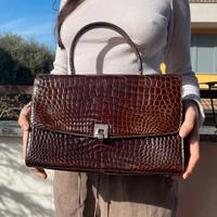 borsa pelle di coccodrillo marrone