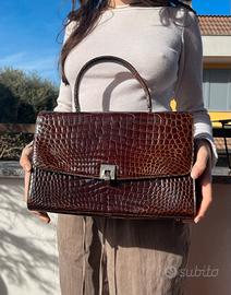 borsa pelle di coccodrillo marrone