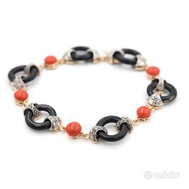 Bracciale in Oro  con Diamanti, Corallo e onice