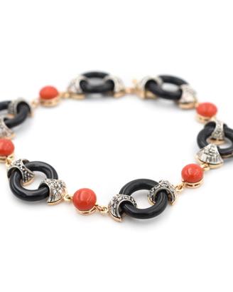 Bracciale in Oro  con Diamanti, Corallo e onice