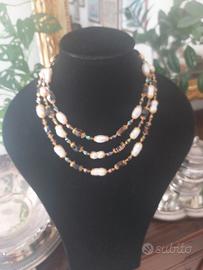 Collana artigianale 3 fili con perle di fiume