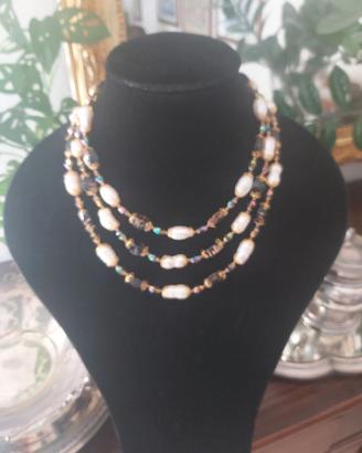 Collana artigianale 3 fili con perle di fiume