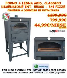 Forno a legna Mod. Classico 3/4 Pizze