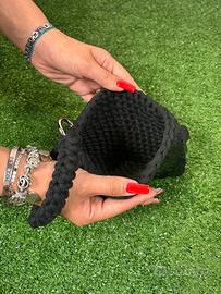 Pochette Nera Crochet con Paillettes