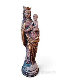 Antica statua sacra madonna  con bambino 
