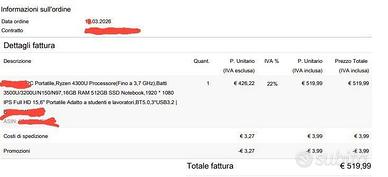 Notebook NUOVO ryzen 4300u, 16gb, 512 gb, 15.6''