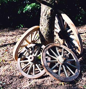 Ruote originali di vecchi carri agricoli anni '50.