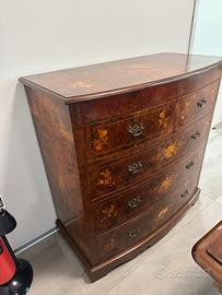 Cassettone antico, in radica di noce con intarsi