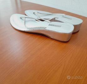 Sandali infradito argento, in pelle, tacco 3, t.38