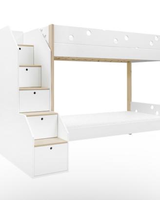 Letto a castello bianco con scaletta contenitore F
