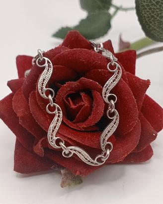 bracciale vintage filigrana argento 800 onde 19 cm