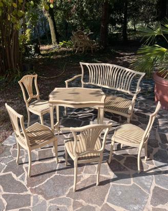 Salottino vintage da veranda in legno bianco lacca