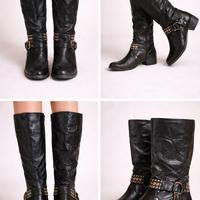 Biker stivali in pelle borchie 36 