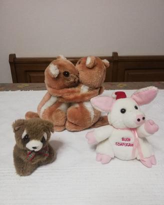 Set 3 Peluche Vintage Anni 80 Scoiattoli Maialino 