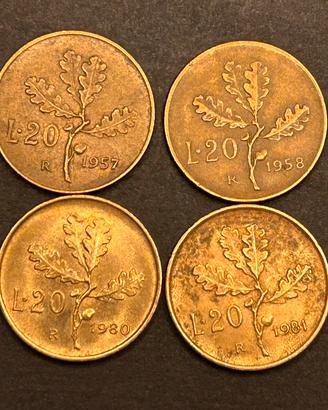 Lotto 8 Monete Vecchie Lire Italiane - 20 Lire