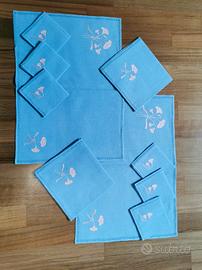 Set 2 tovagliette e tovaglioli  in lino azzurro